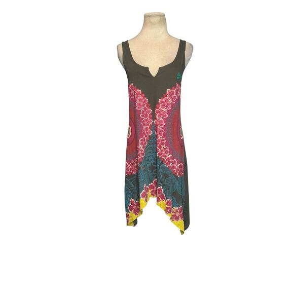 Desigual Green and Pink Asymmetrical Tunic Dress size Medium - Picture 6 of 16